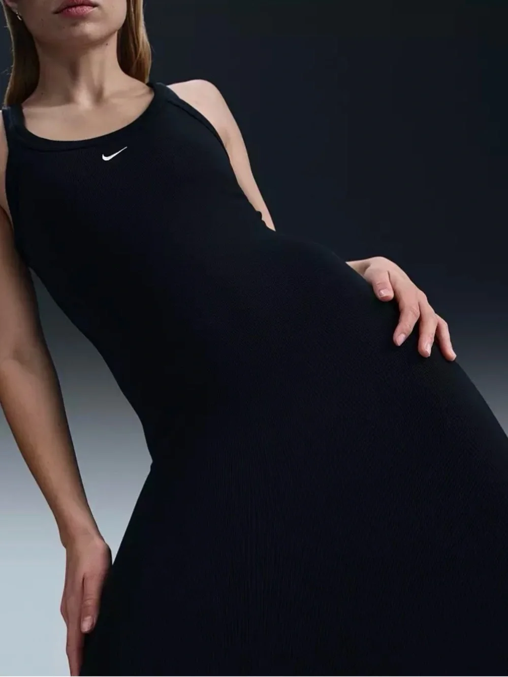 Nike Women's Sportswear Chill Knit Tight Mini-Rib Tank Dress Black Size Large